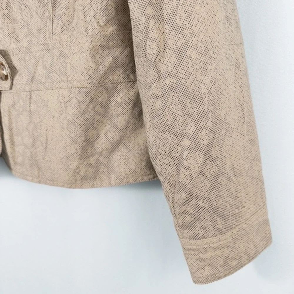 Worthington Linen Blend Blazer Jacket Women Size 14P Tan Snakeskin Lined Neutral